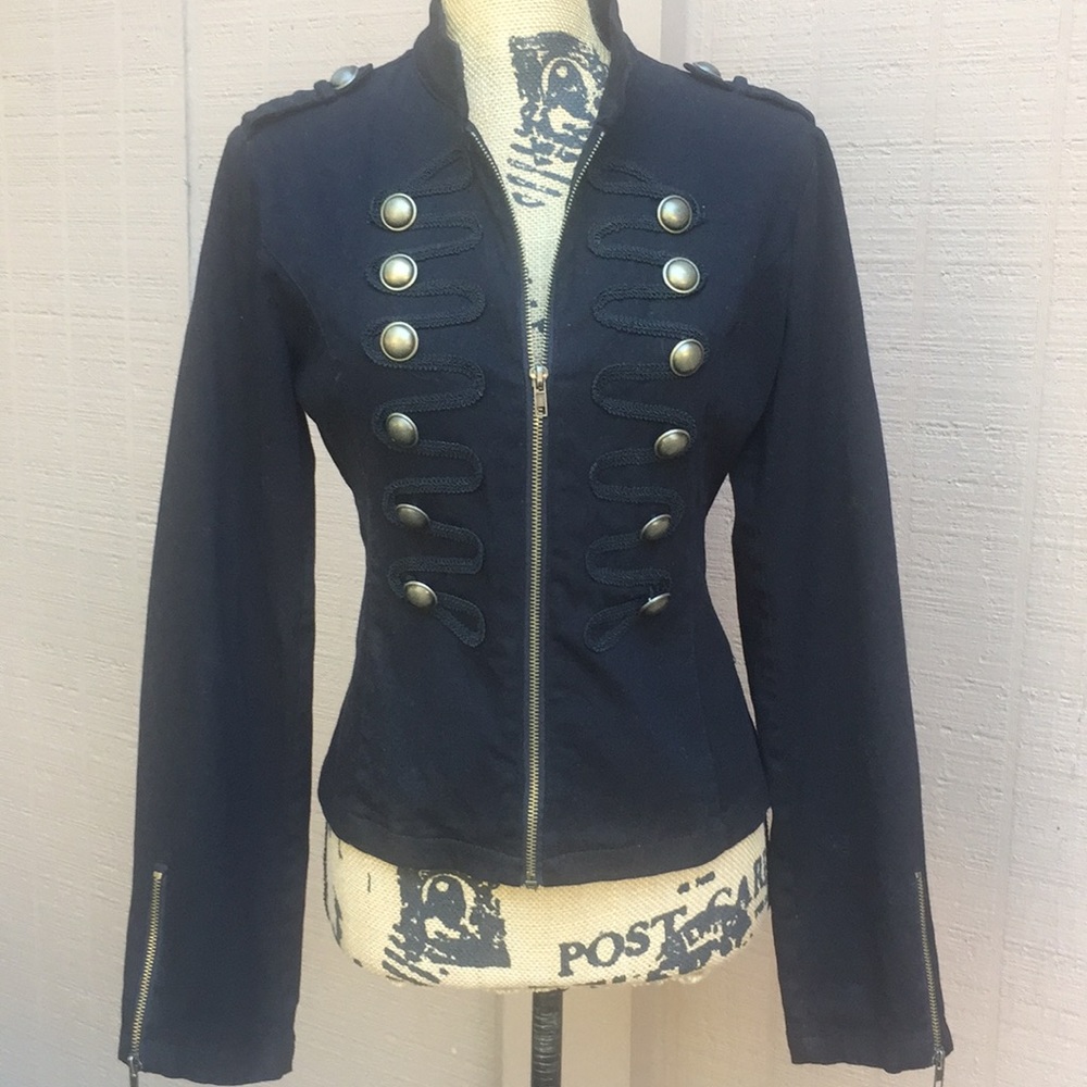 Sz M Solitaire Black Military Style Jacket EUC